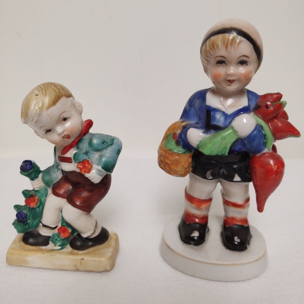 Vintage Made in Occupied Japan Porcelain Boy Figurines | Set of 2